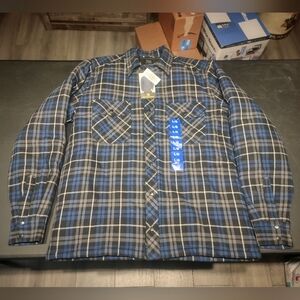 BC Clothing Quilted Flannel Overshirt - Blue Plaid - Men's Large - NWT